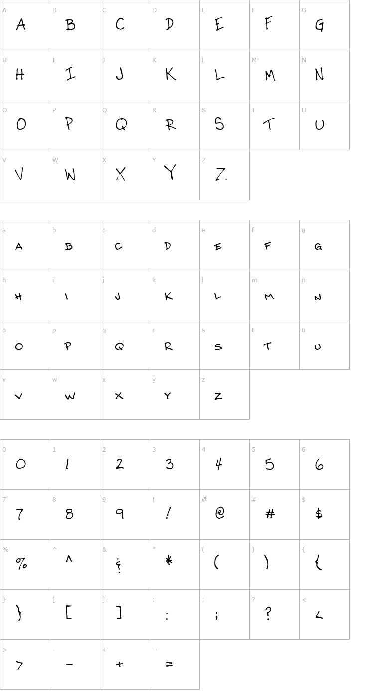 Character Map CrosbysHand Regular Font