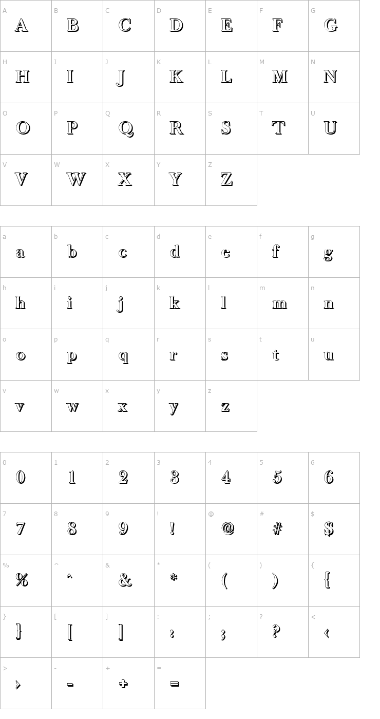 Character Map CrossBeckerShadow-Bold Font