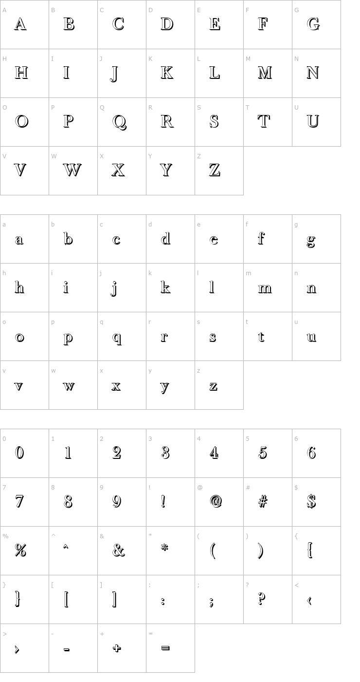 Character Map CrossBeckerShadow-Medium-Regular Font