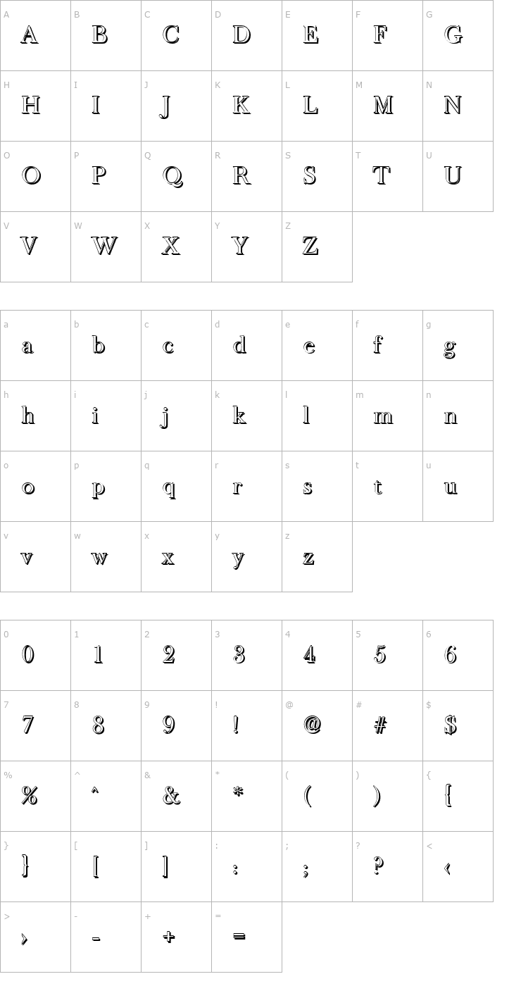 Character Map CrossBeckerShadow-Regular Font
