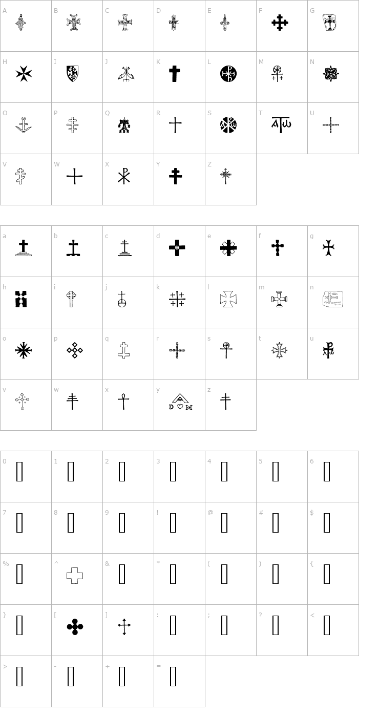 Character Map Crosses Font
