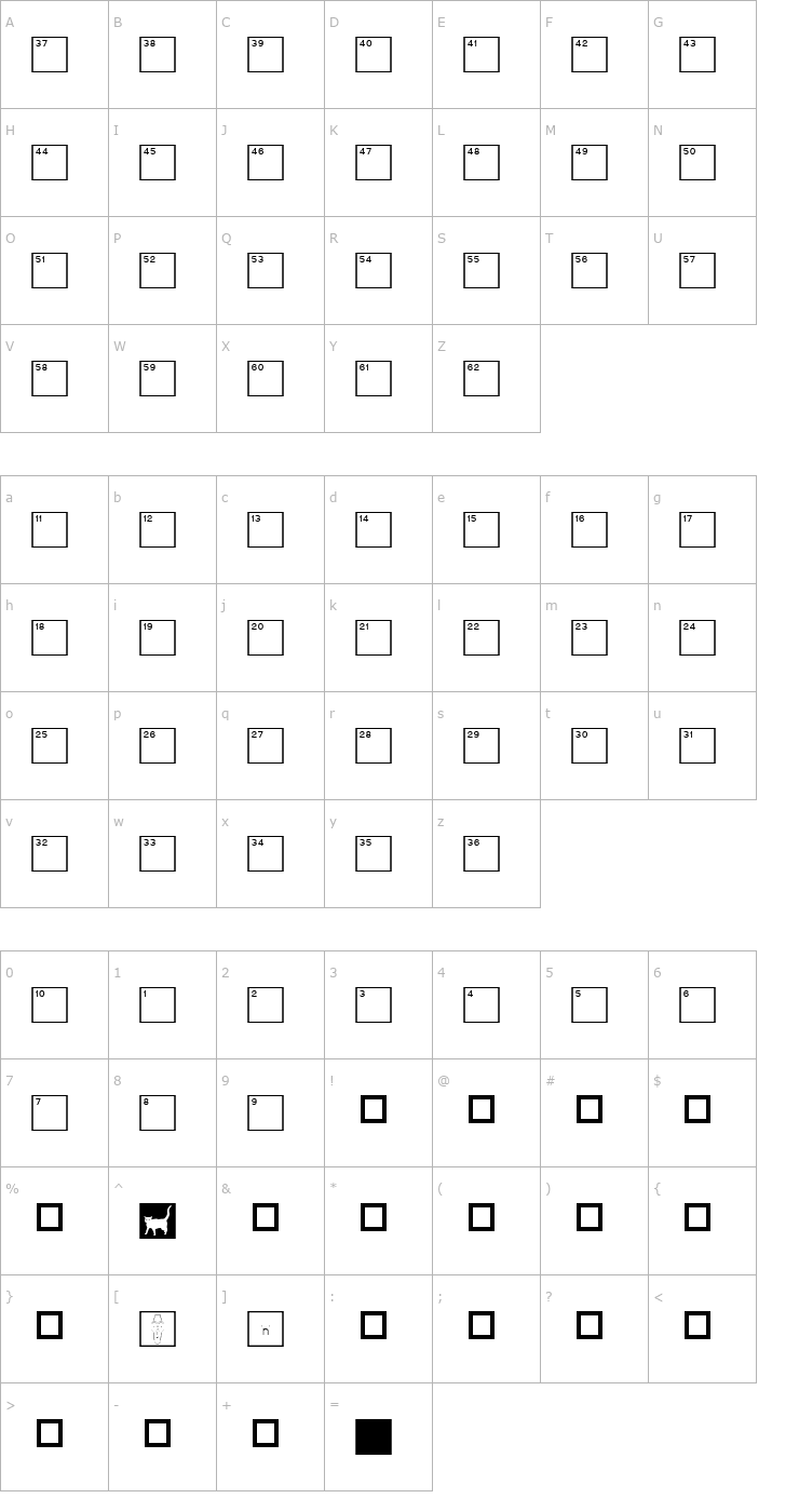 Character Map CrosswordLowNumbers Font