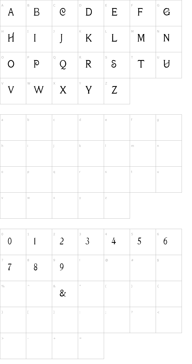 Character Map Croydon Font