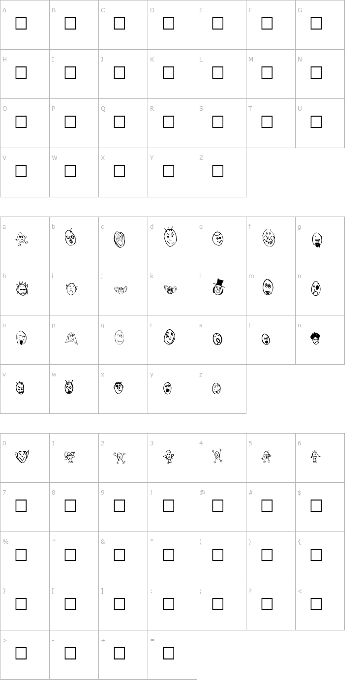 Character Map Crud Heads Font