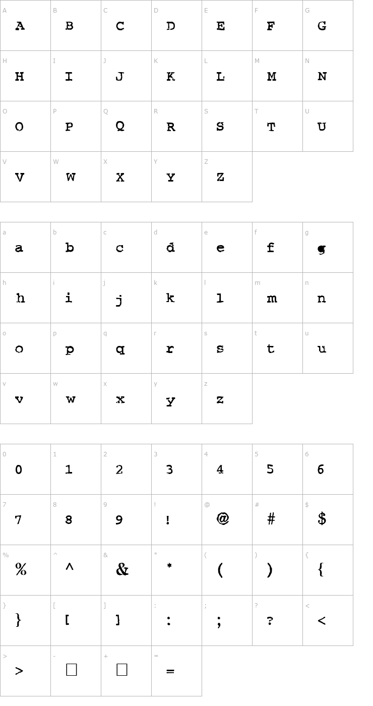 Character Map Crud Regular Font