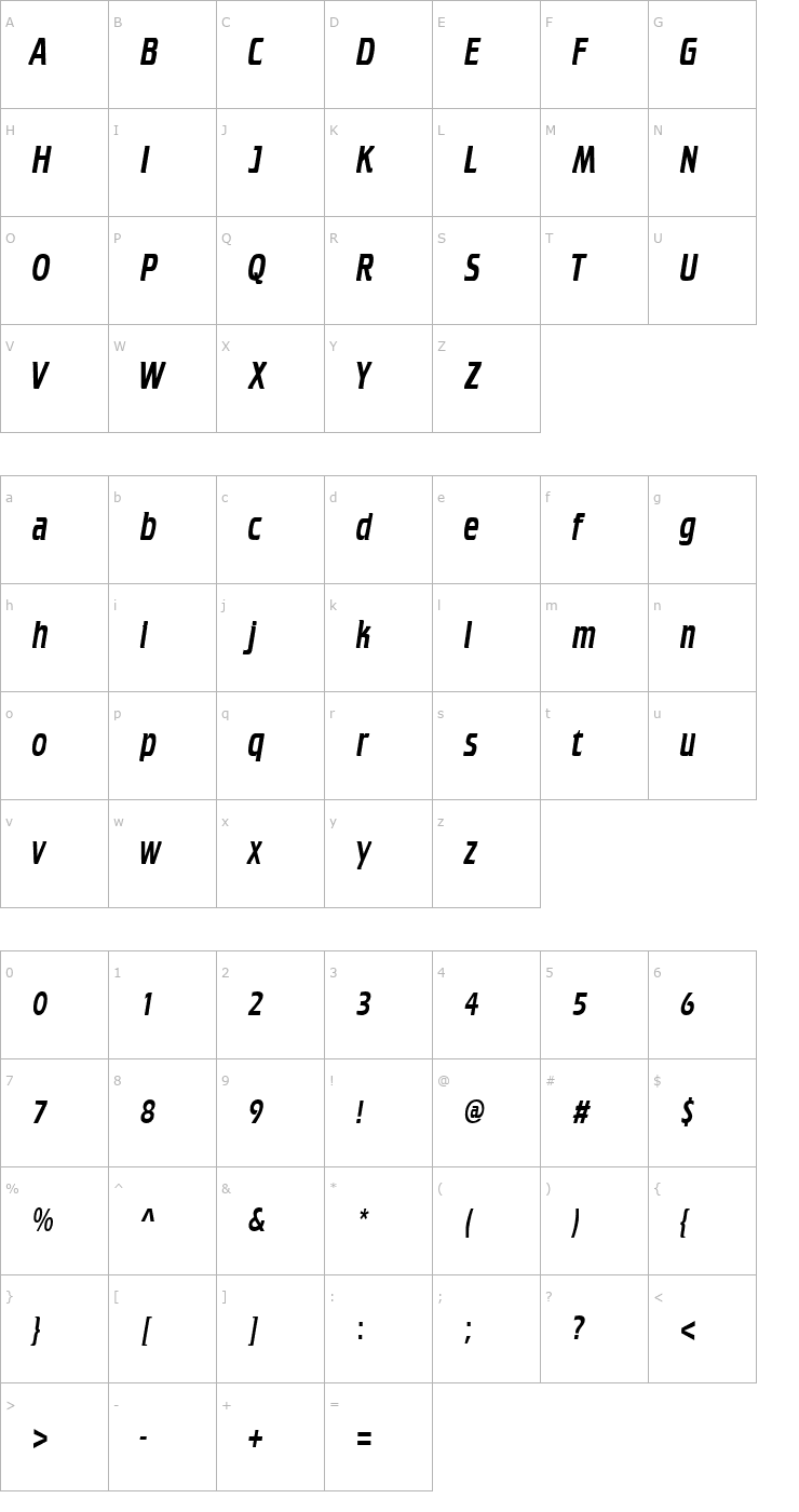 Character Map CruiserCondensed Font