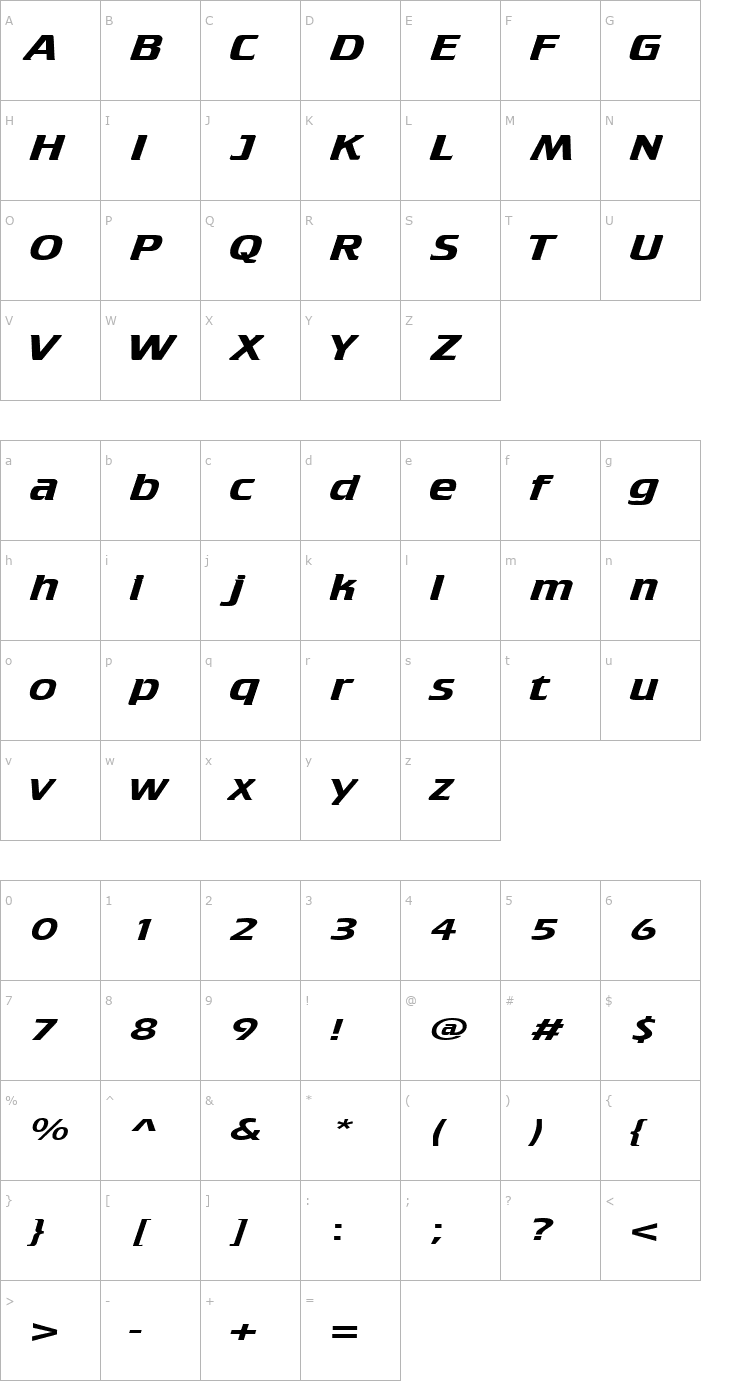 Character Map CruiserExtended Font