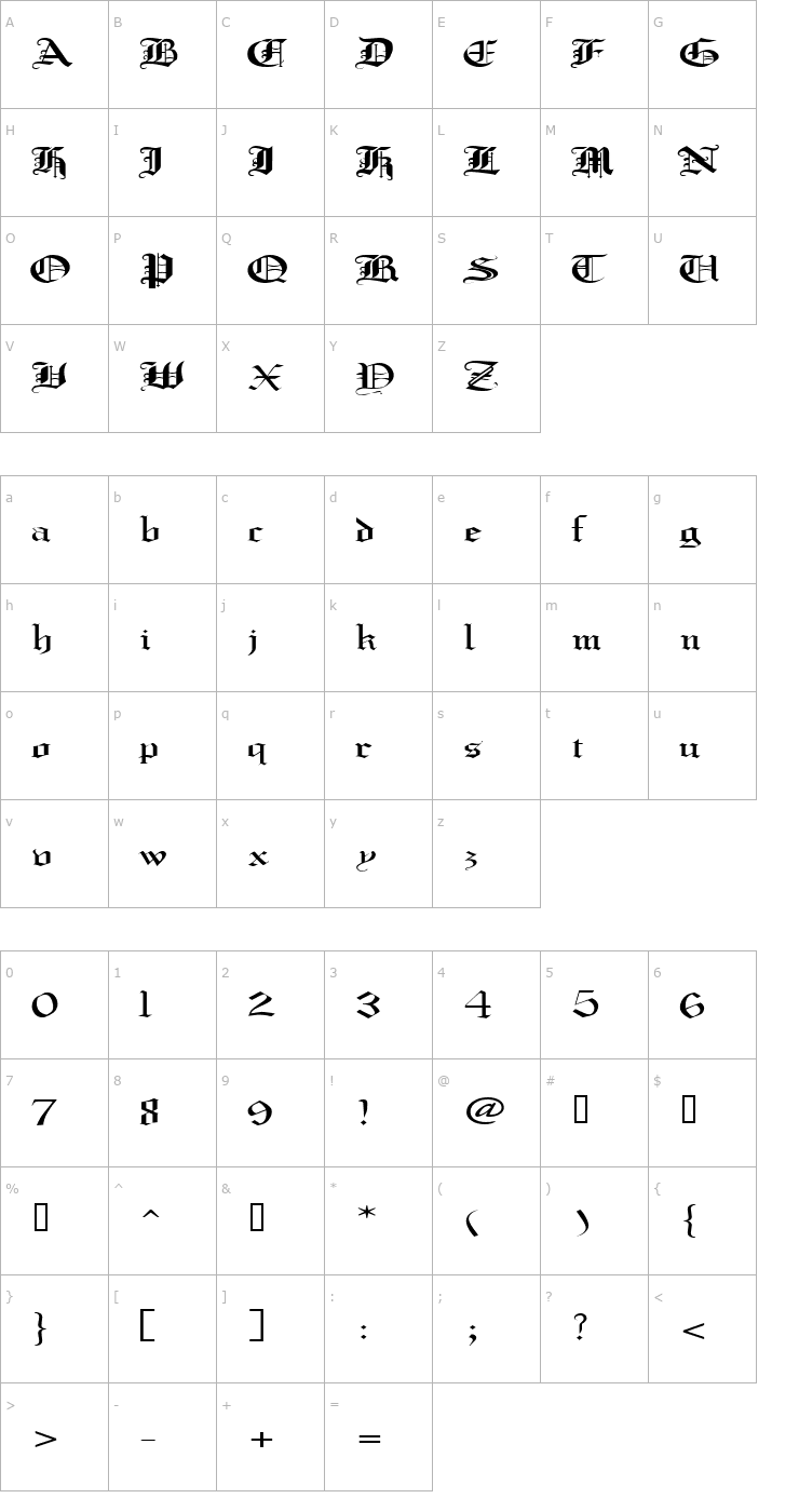 Character Map CrusaderGothicExtended Font