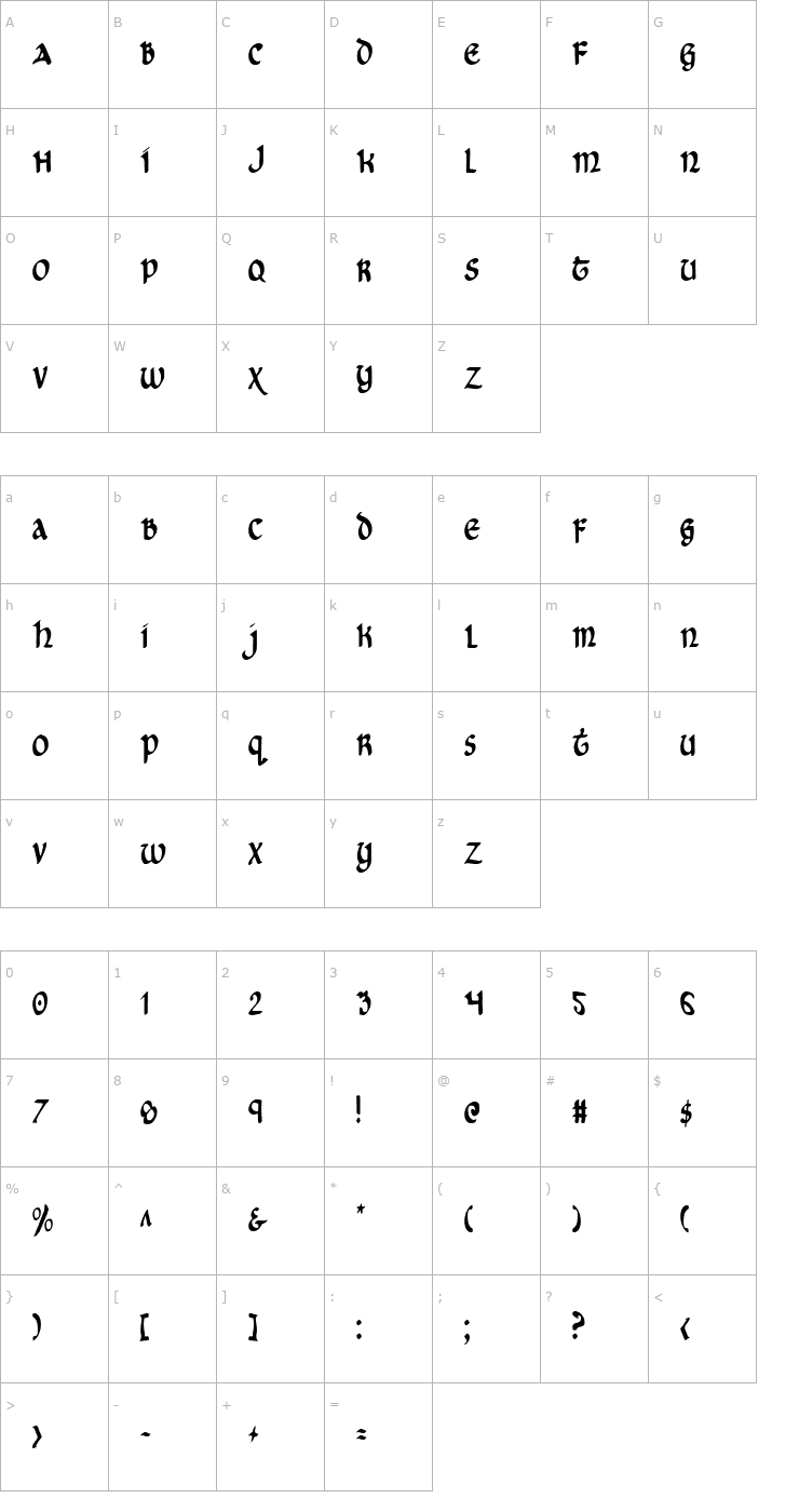 Character Map Cry Uncial Condensed Font