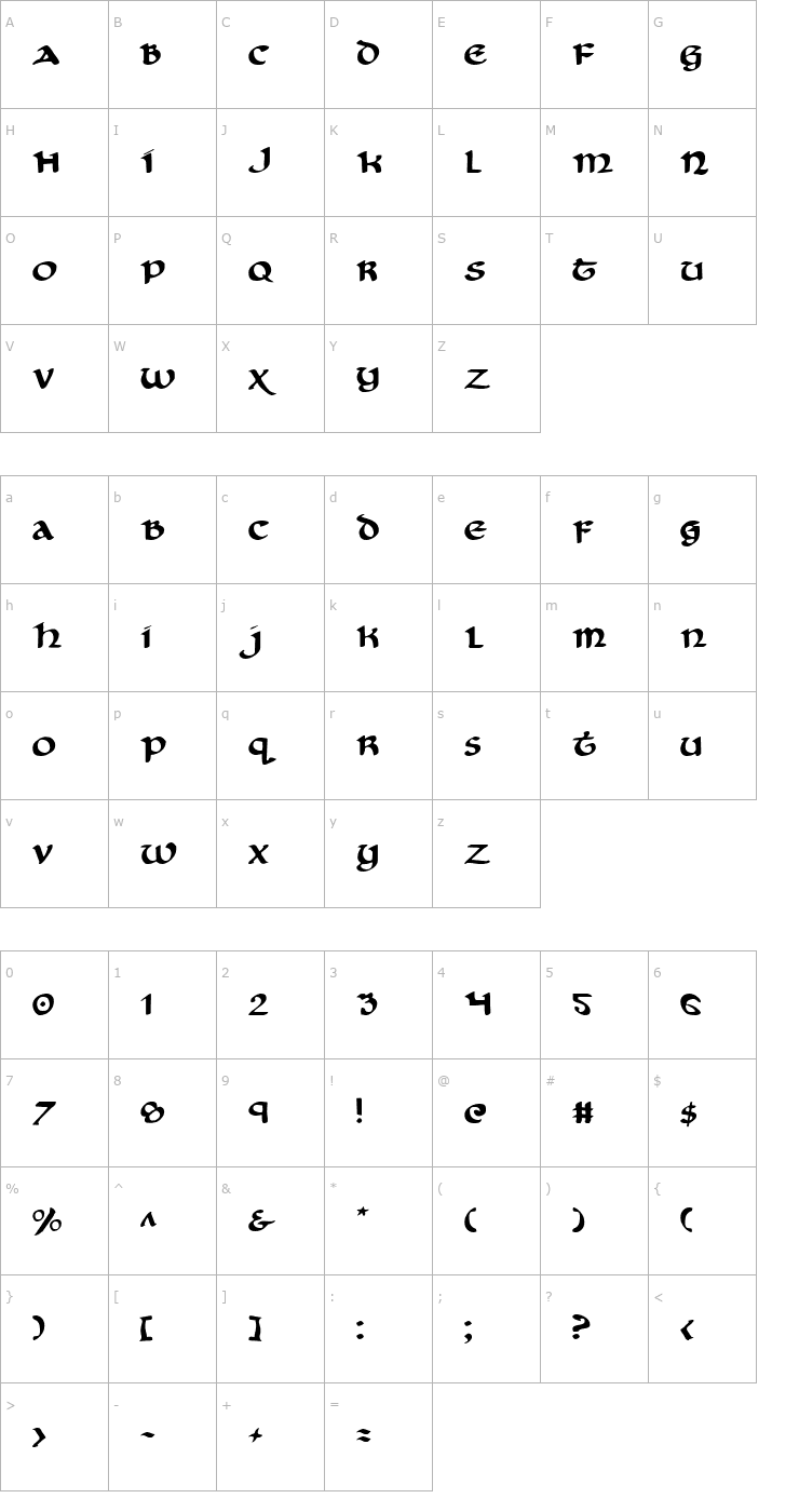 Character Map Cry Uncial Font