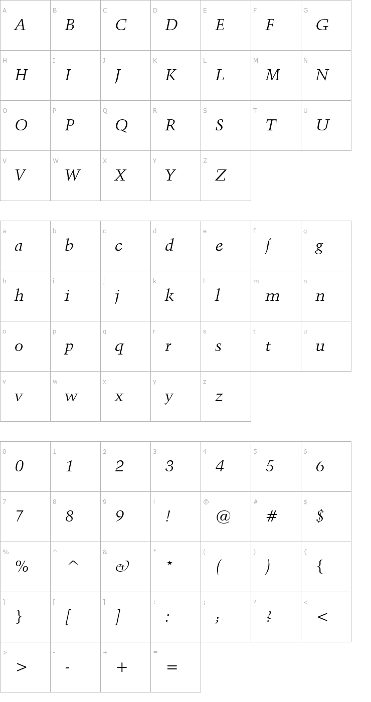 Character Map Crystal Italic Font