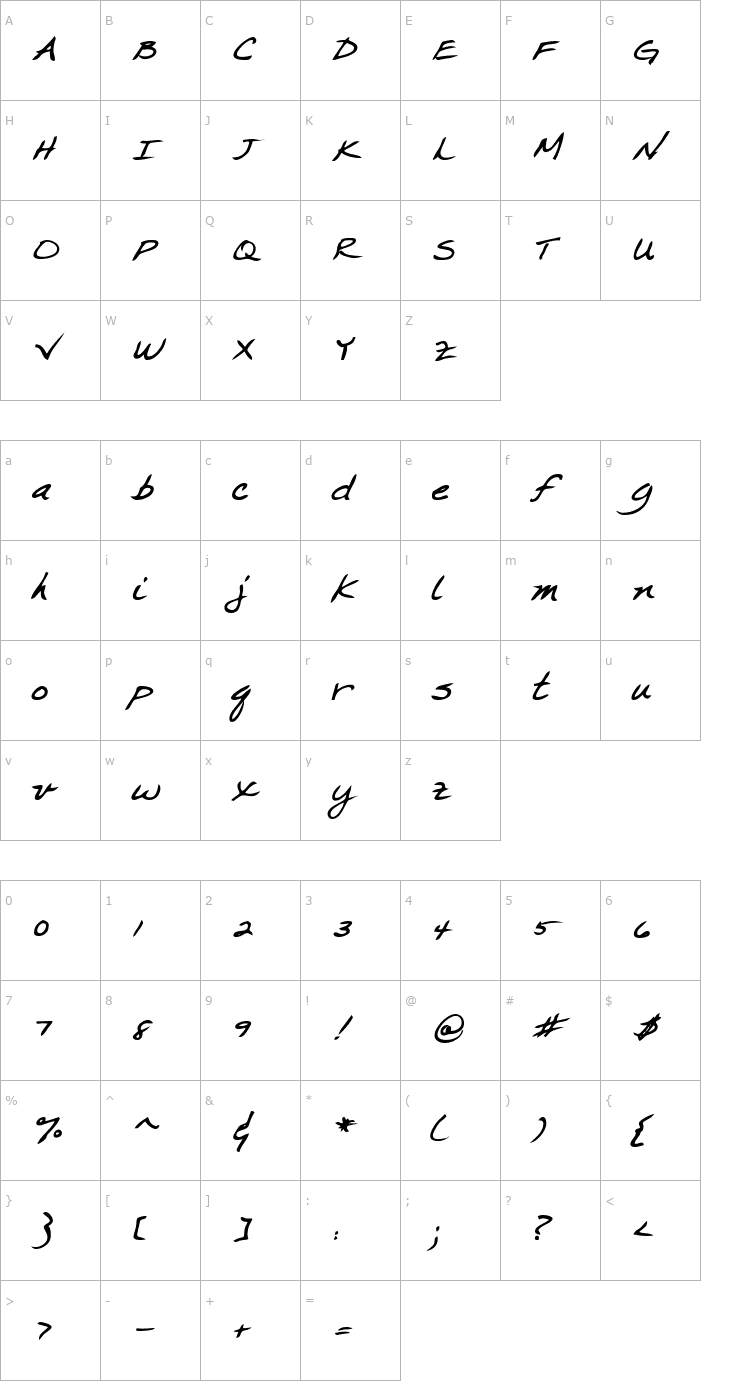 Character Map CrystalsHand Bold Italic Font