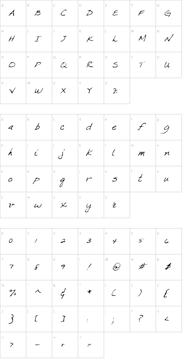 Character Map CrystalsHand Italic Font