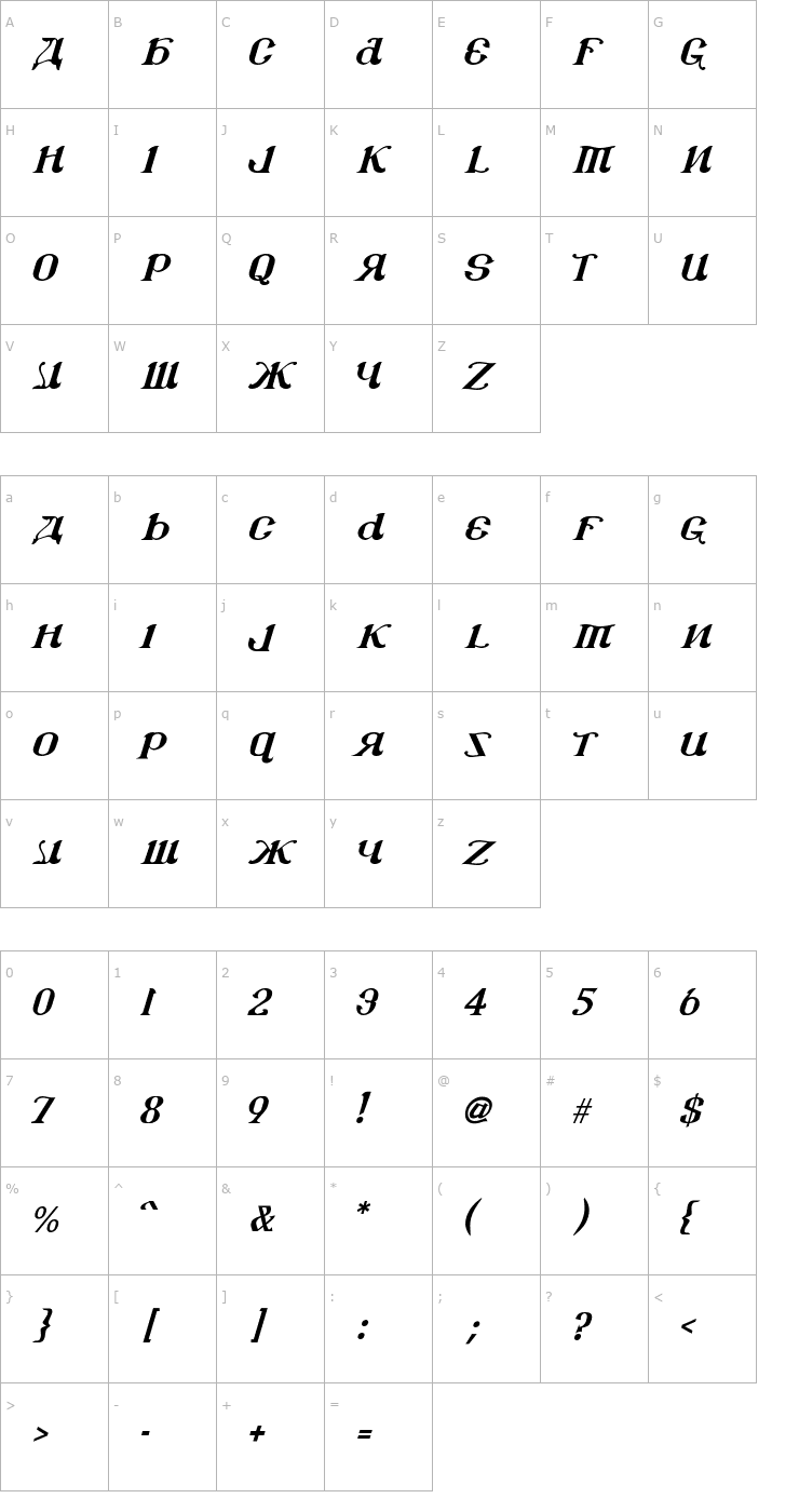Character Map CSAR Italic Font