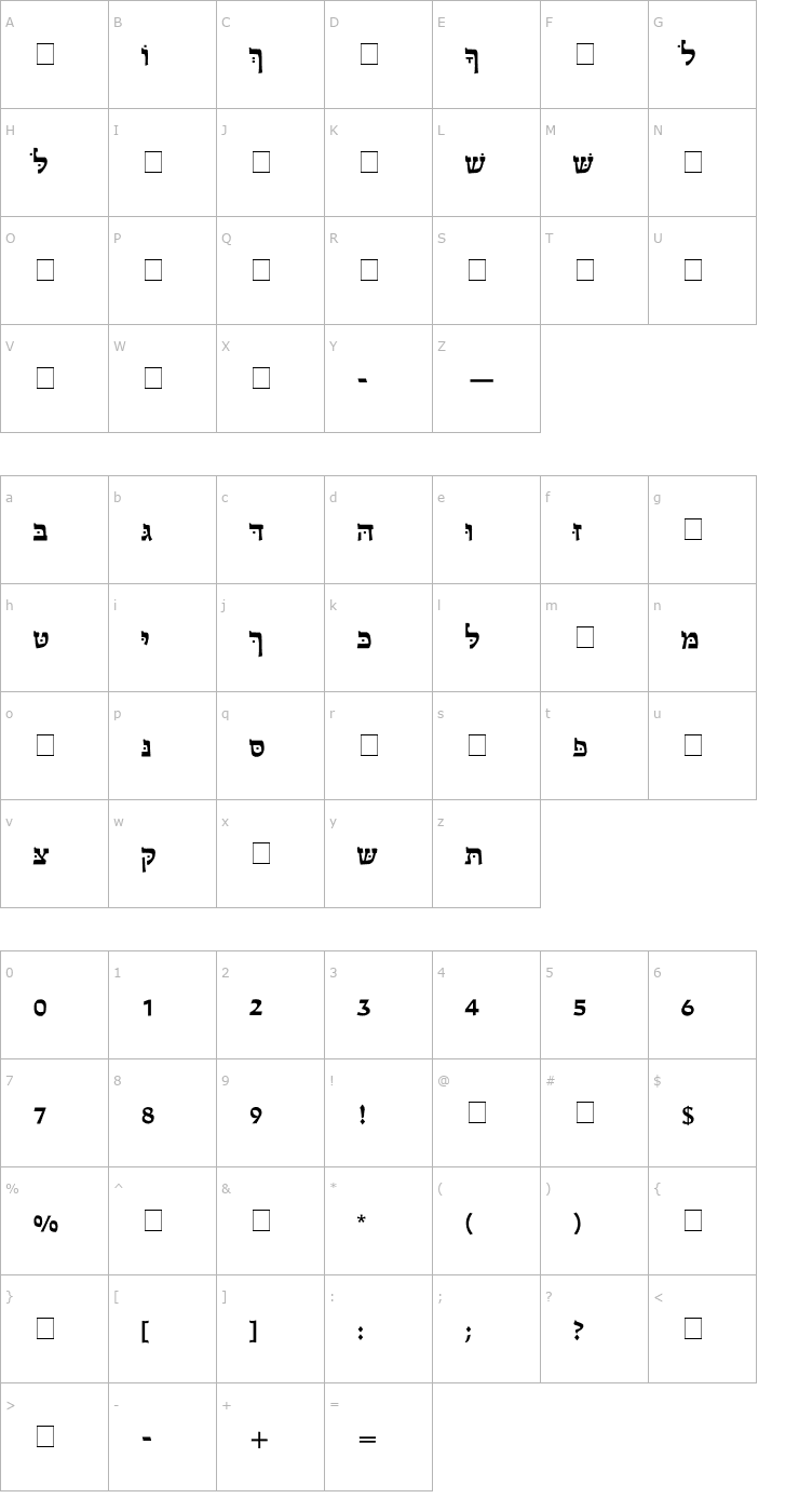Character Map CSL Hadassah Font