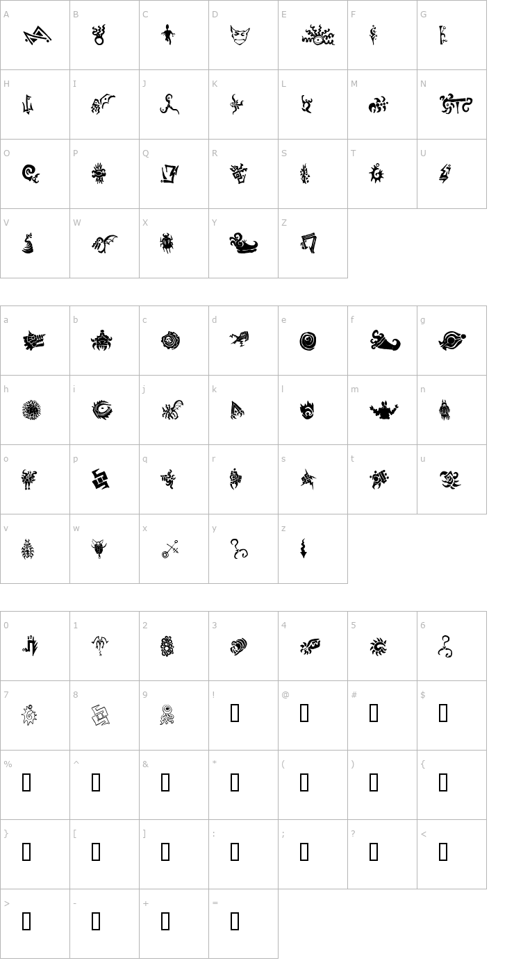 Character Map Cthulhu Glyphs Font