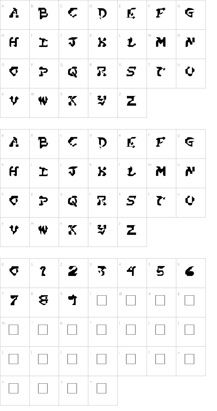 Character Map Cubist Dream PD Font