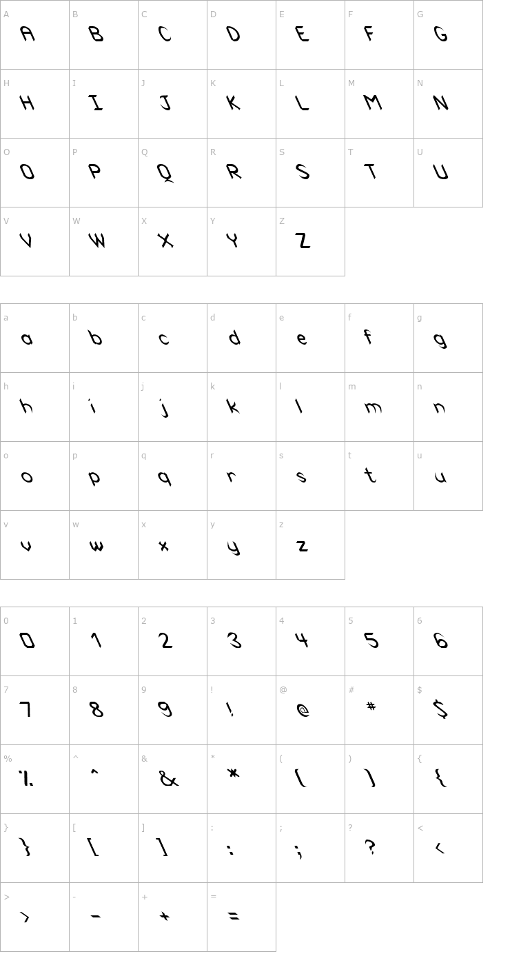 Character Map Cuneiform Extreme Lefty Font