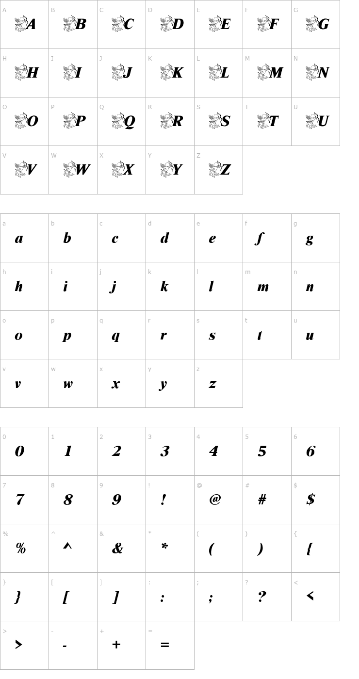 Character Map Cupido Becker Font