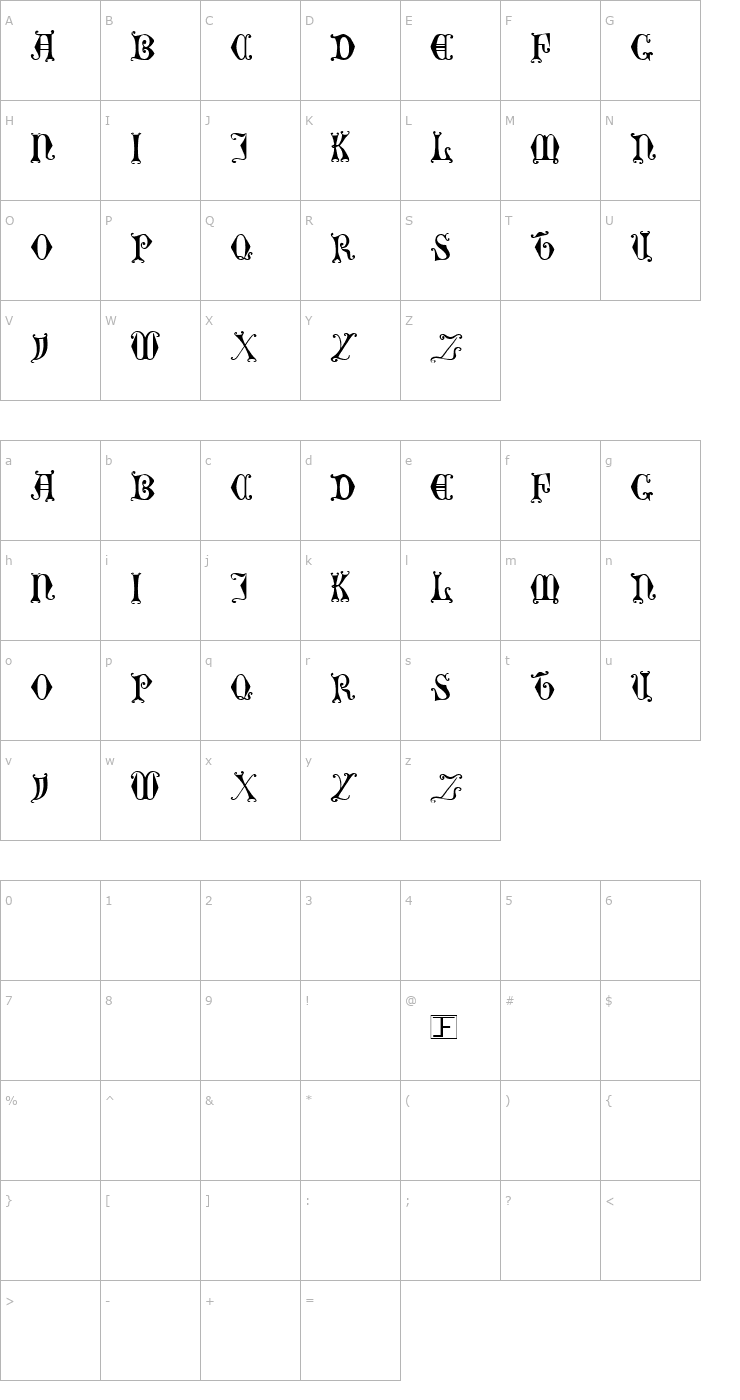 Character Map Curled Serif Font