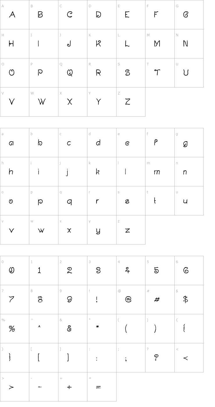 Character Map Curlmudgeon Font