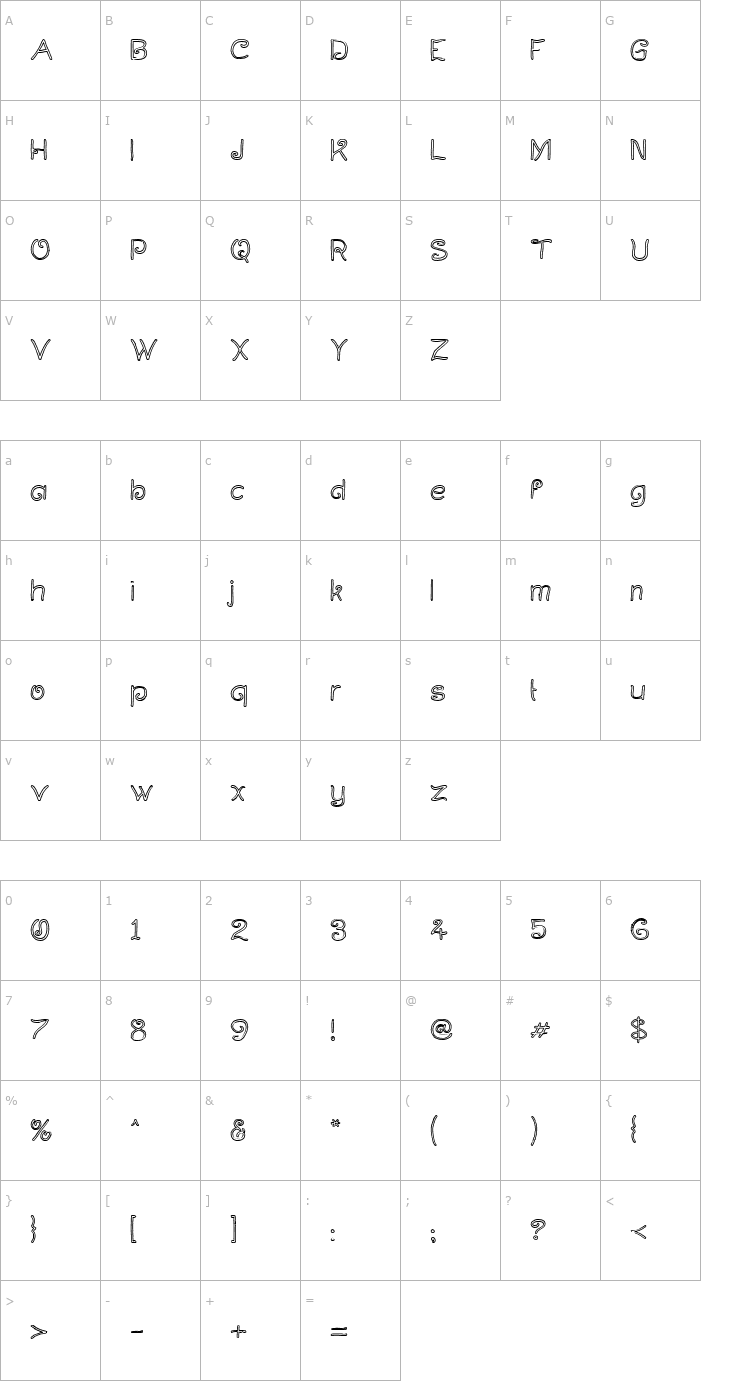 Character Map Curlmudgeon Hollow Font