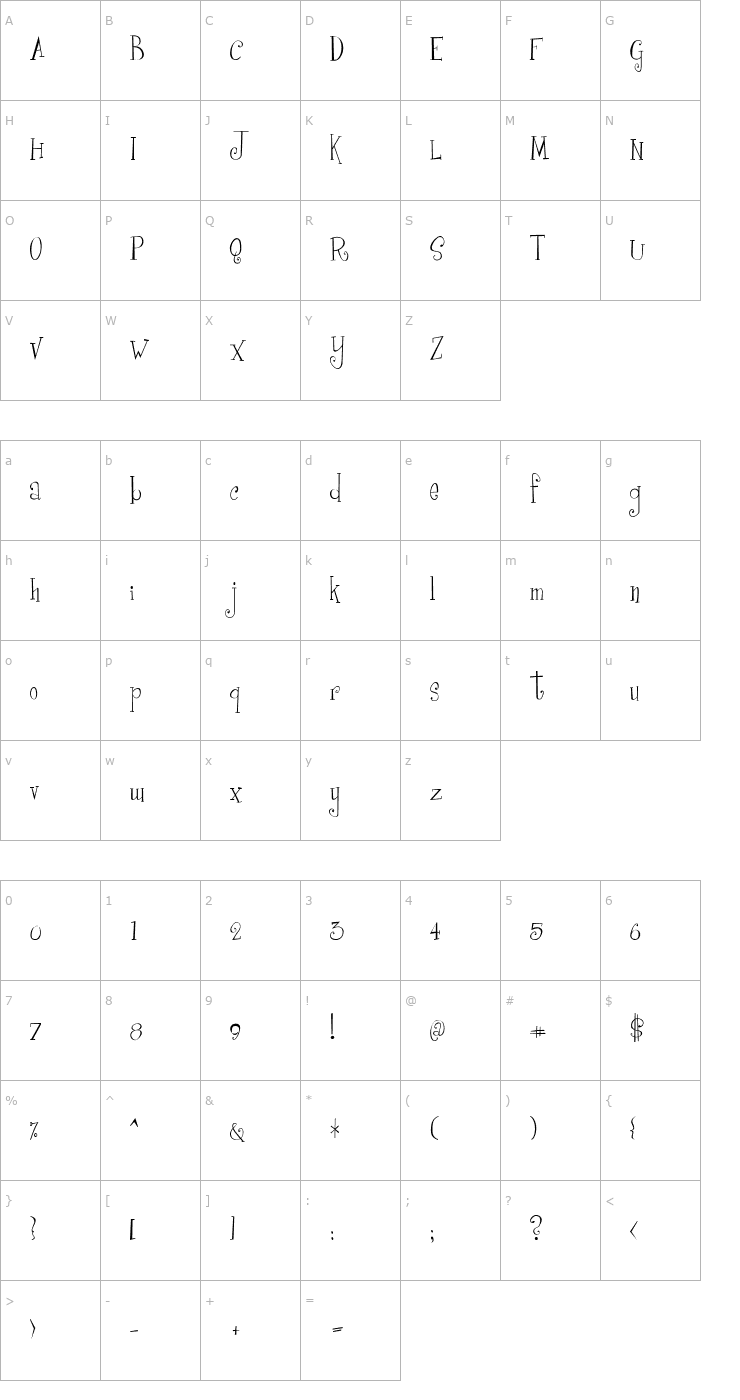 Character Map Curly Cue Font
