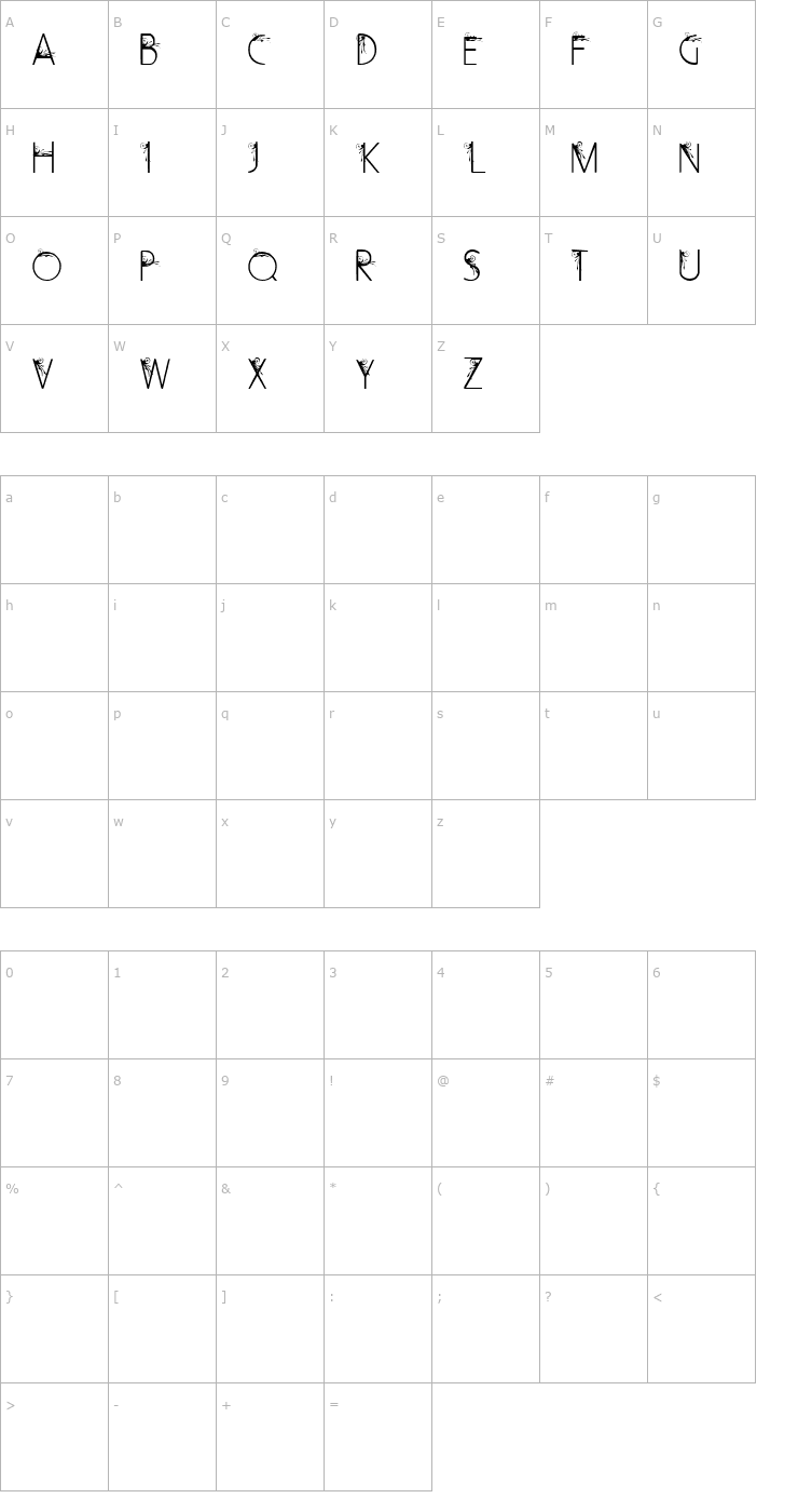 Character Map Curly Fleur Caps Font