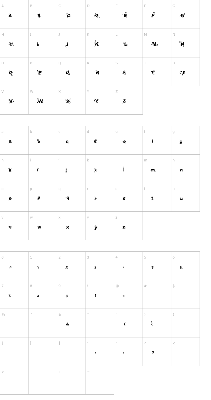 Character Map Curly Font