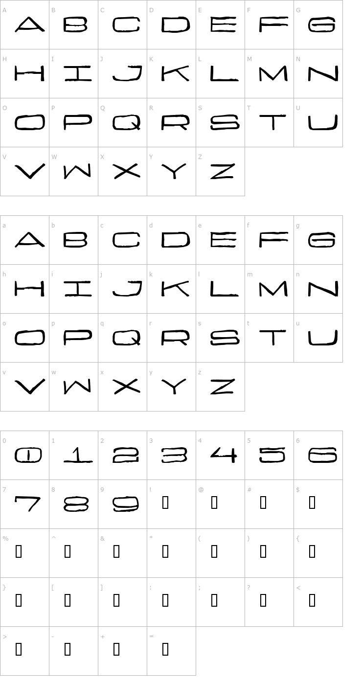 Character Map Curmudgeonly Font