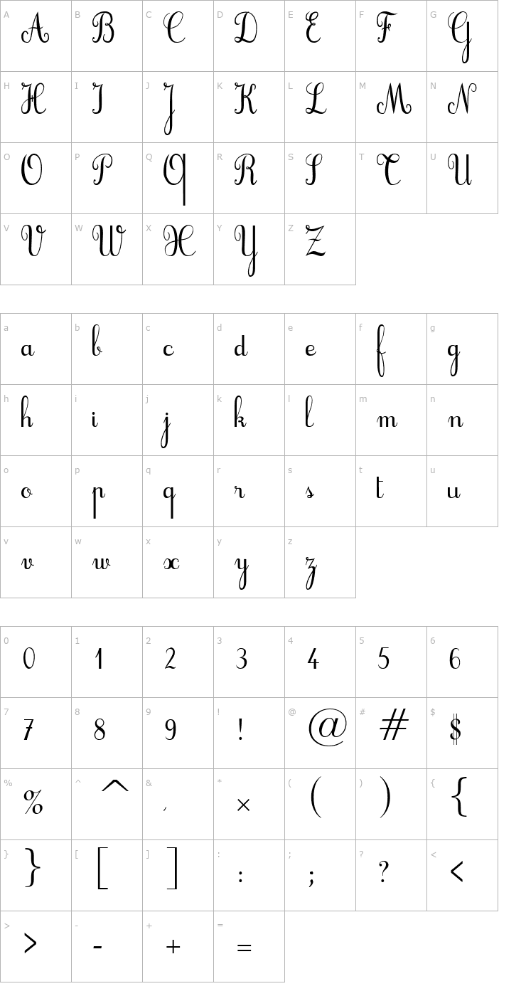 Character Map Cursif Font