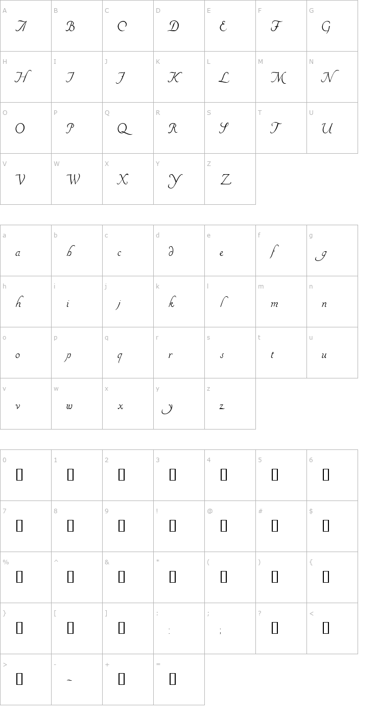 Character Map Cursive Font