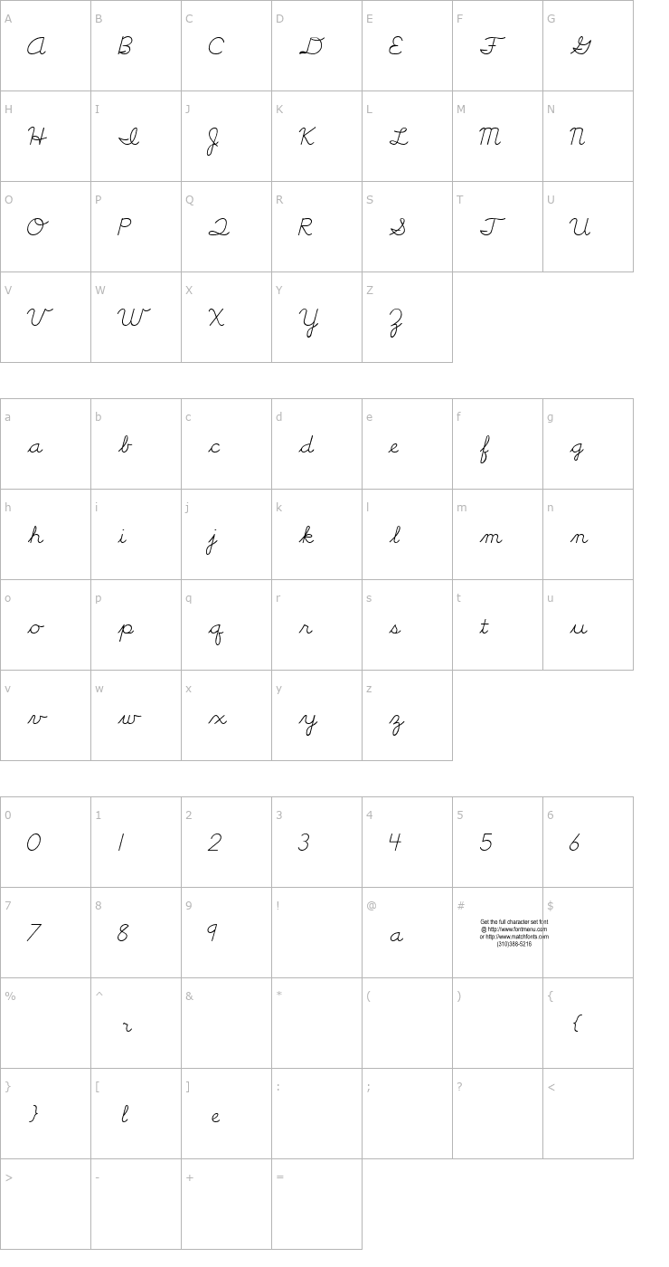 Character Map Cursive Handwriting Tryout Font