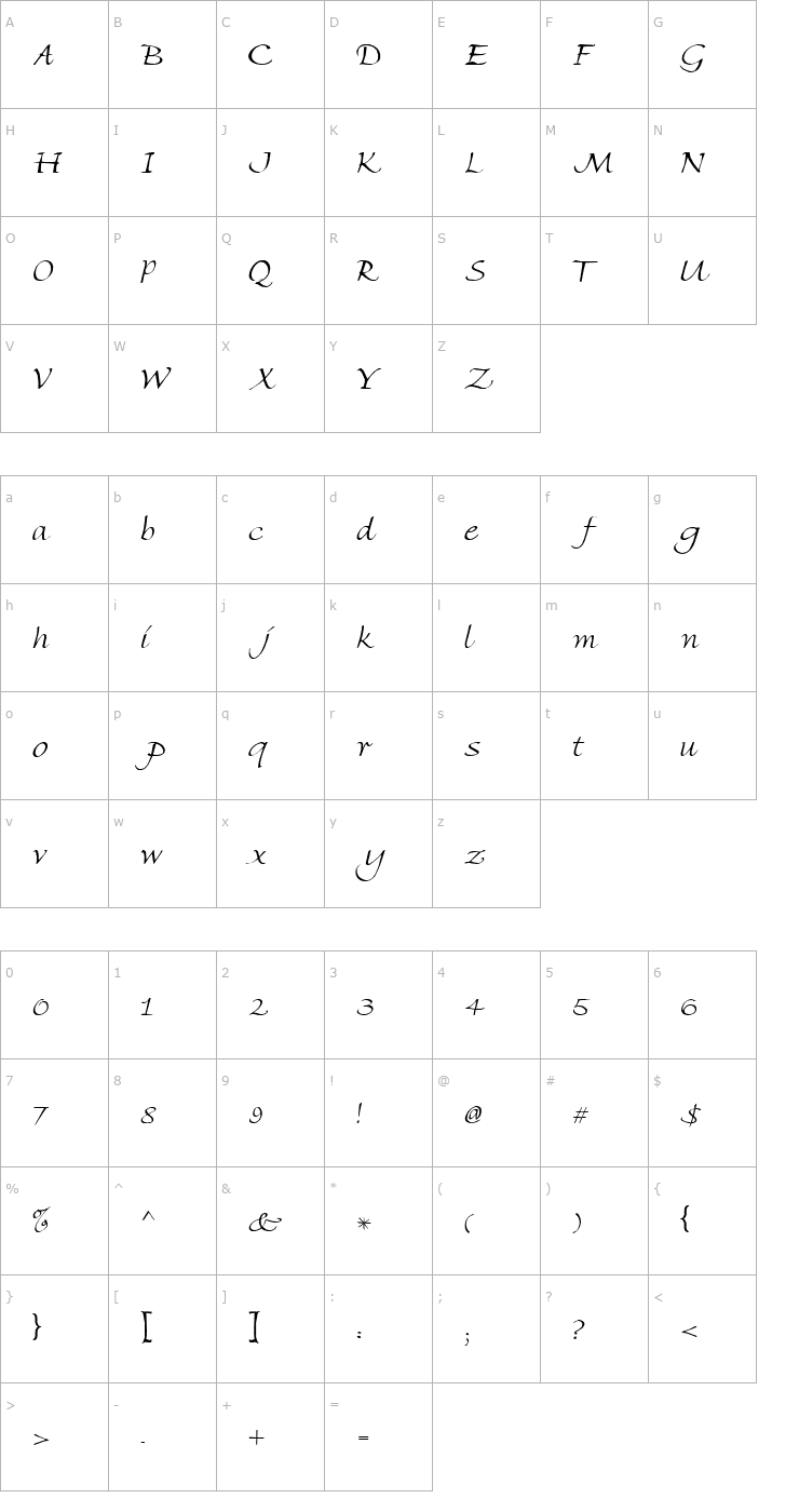 Character Map Cursive Normal Font