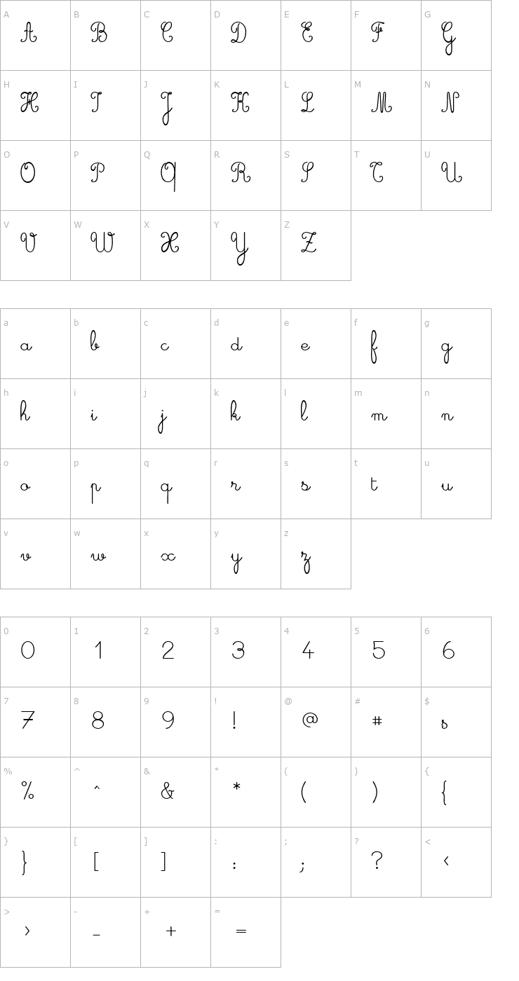 Character Map Cursive Standard Font