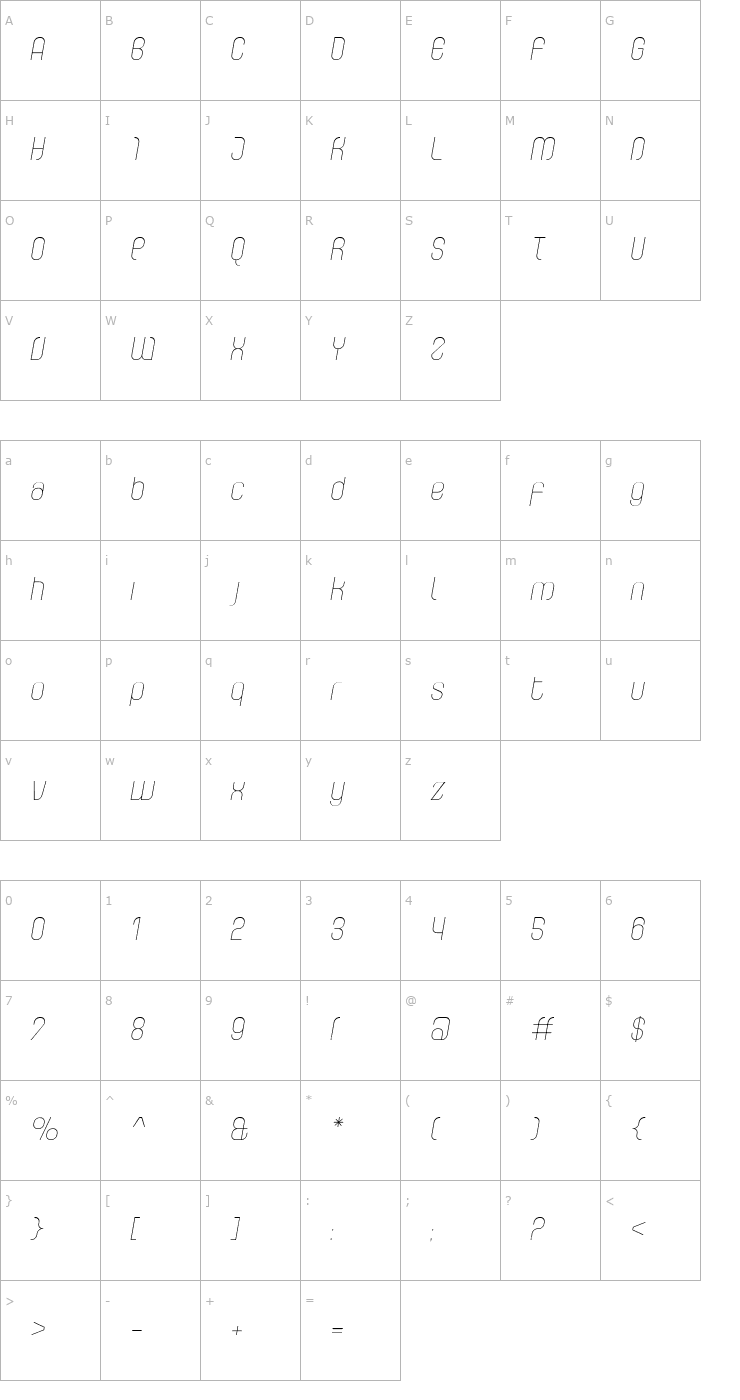 Character Map CurvatureFine Italic Font
