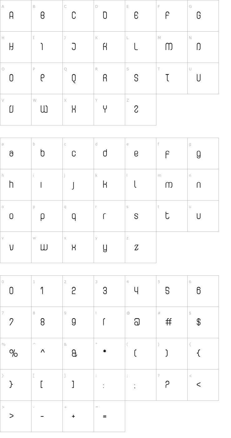 Character Map CurvatureRegular Font