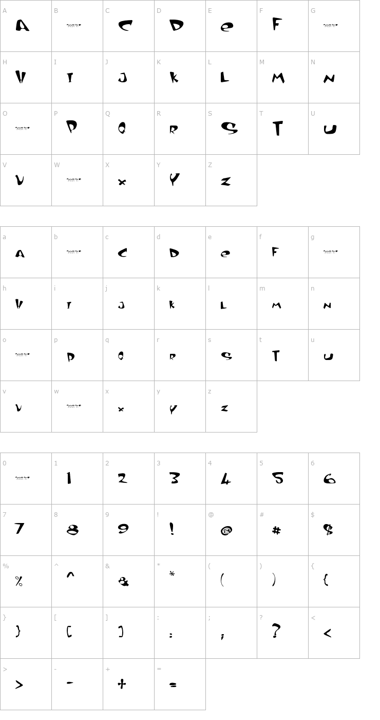 Character Map Curved air Font
