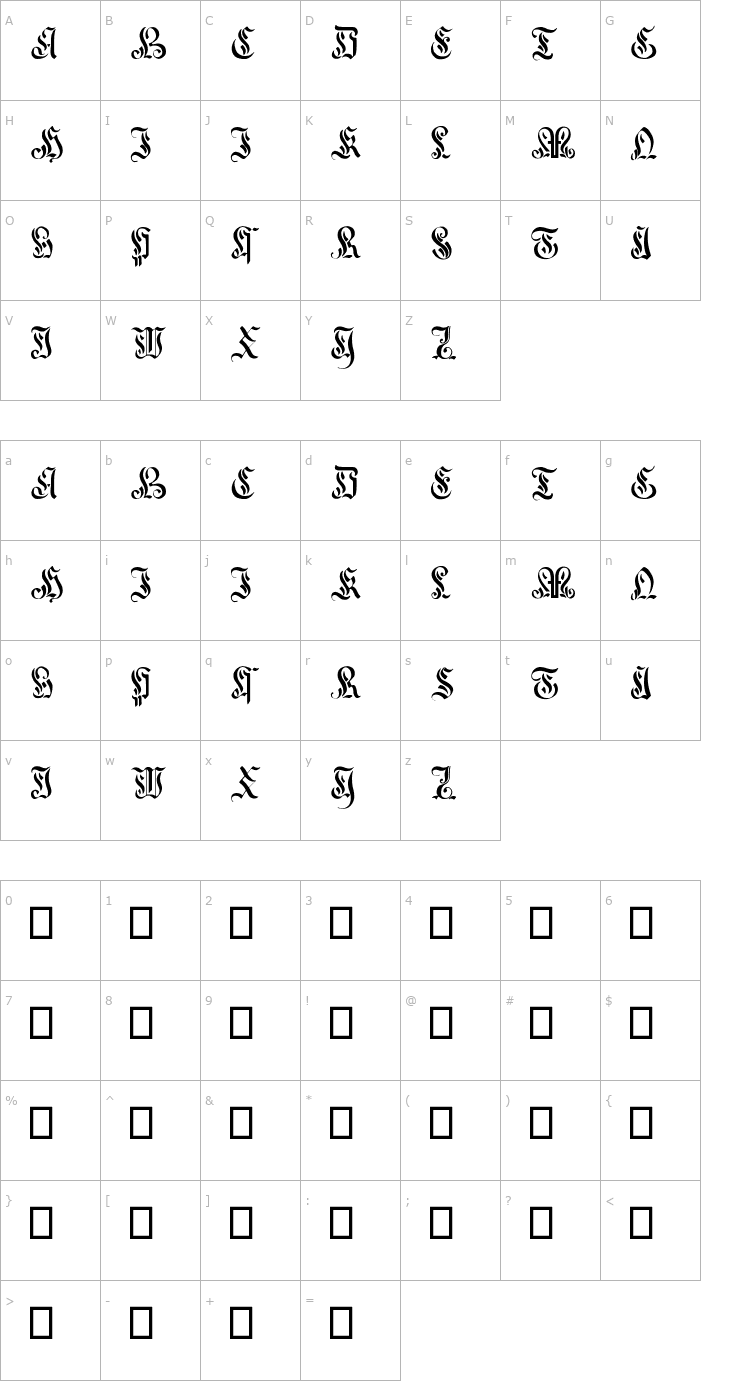 Character Map Curved Manuscript, 17th c. Font