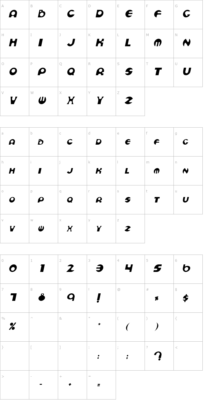 Character Map CurvetteDisplay Italic Font