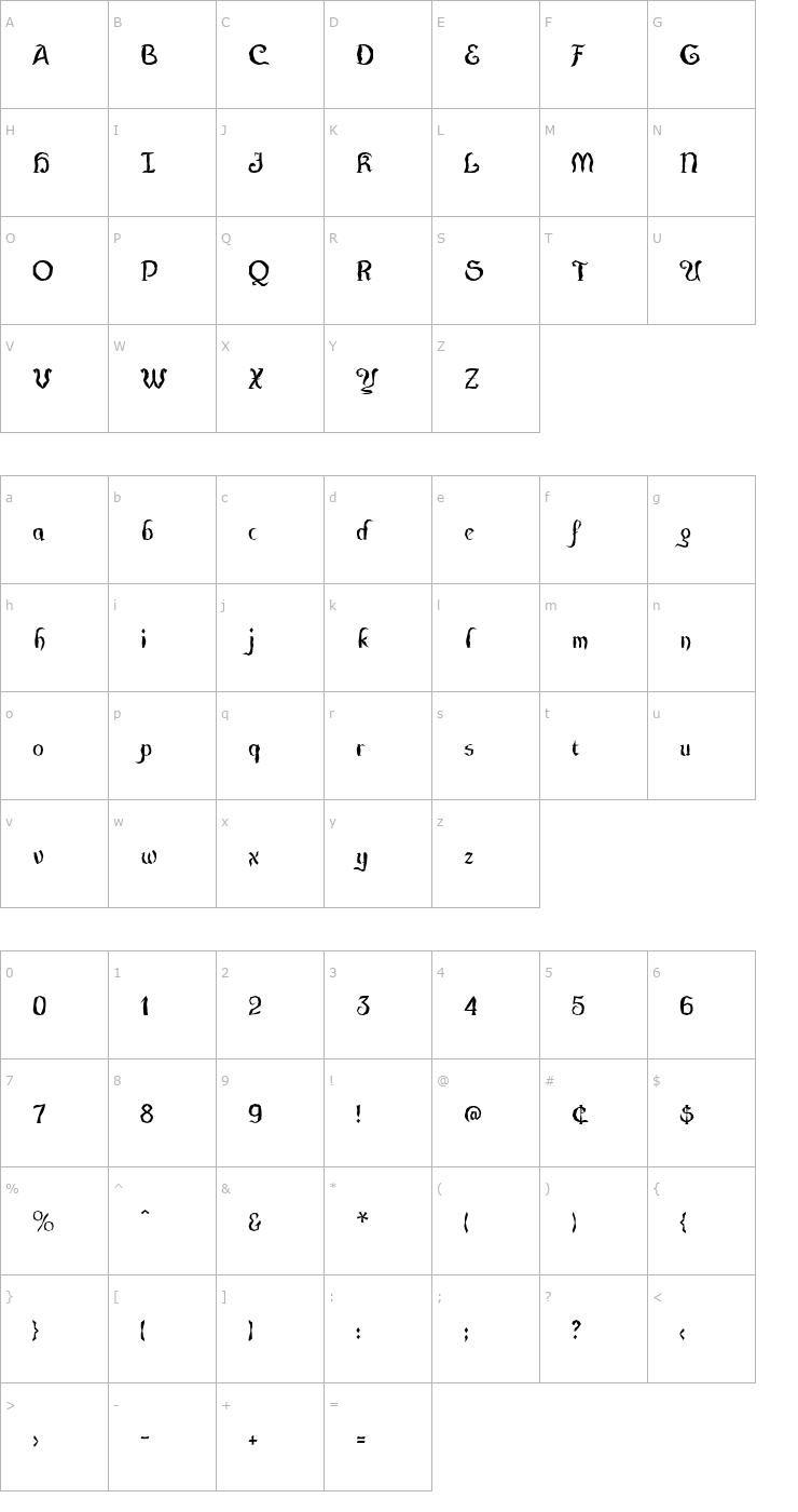 Character Map CuthbMangle Font