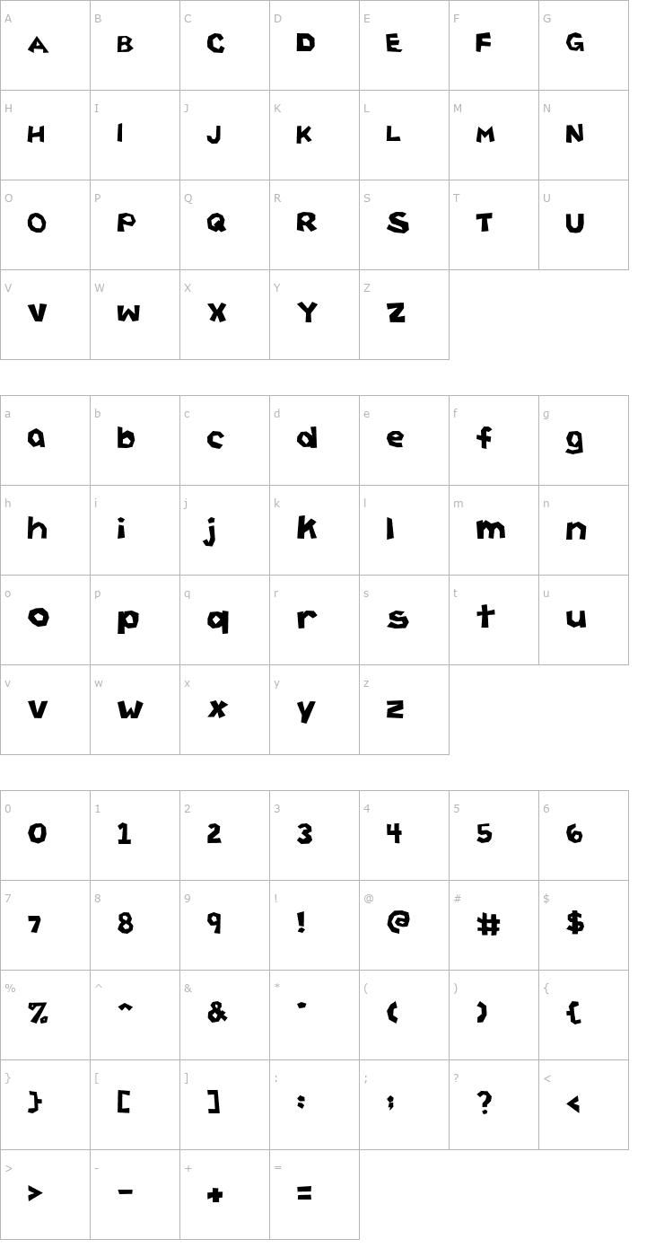 Character Map Cutting Corners Font