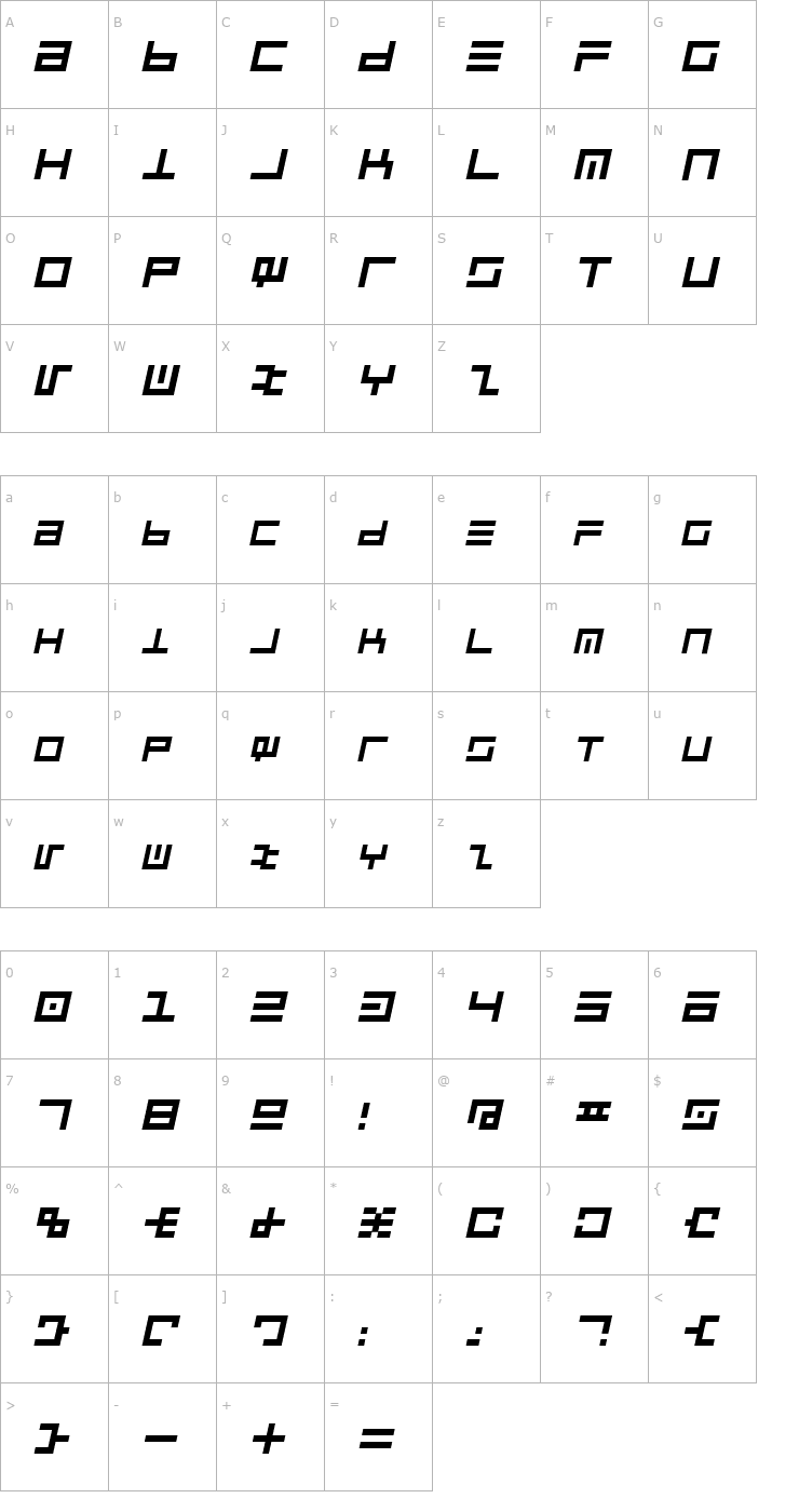 Character Map Cyberspeak Oblique Font