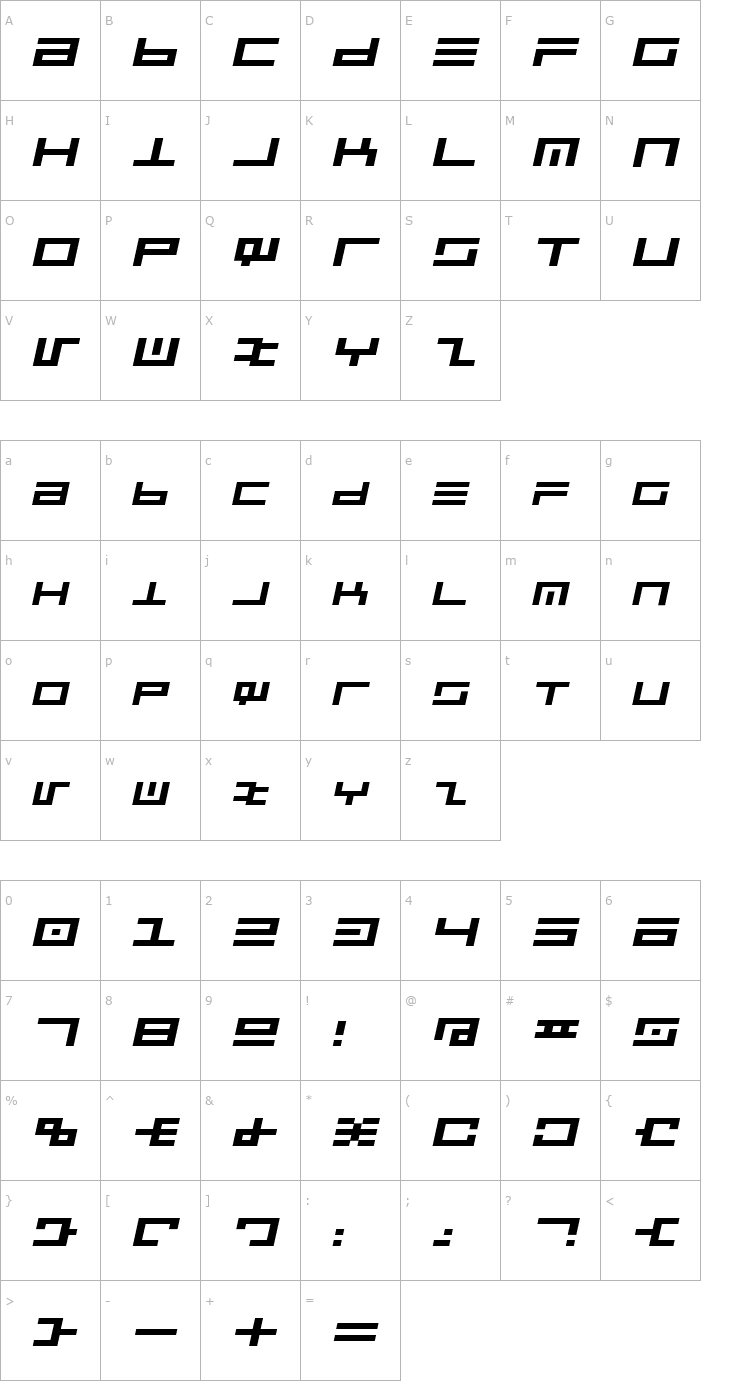 Character Map CyberspeakExtended Oblique Font