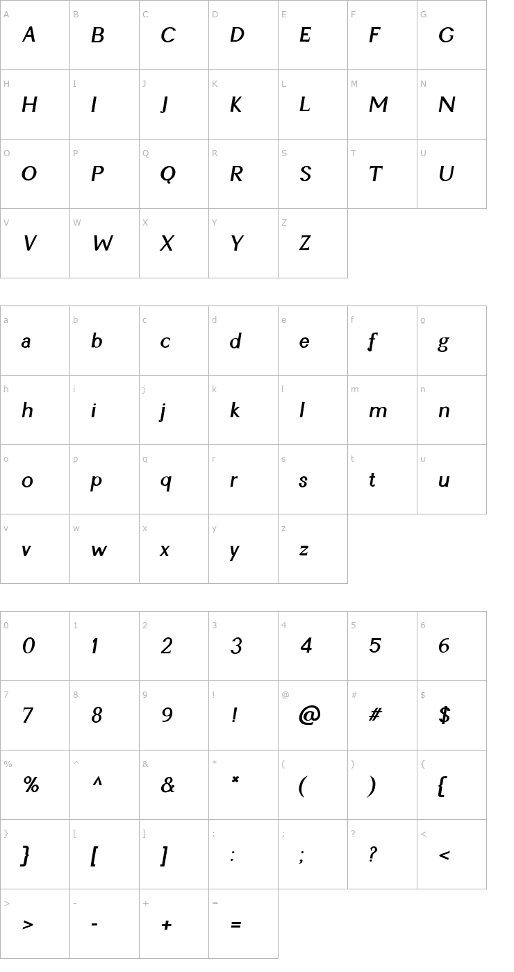 Character Map Cyn Italic Bold Font
