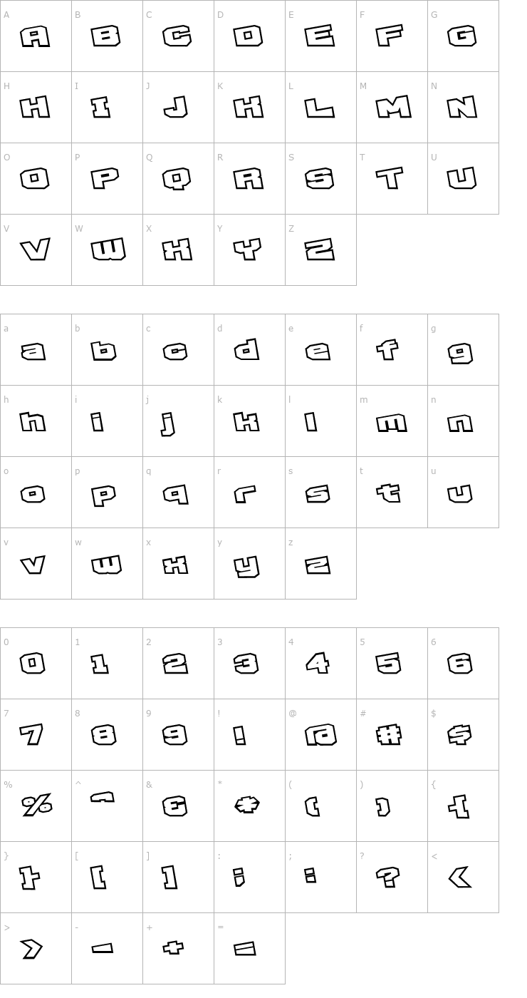 Character Map D3 Egoistism outline extra Font