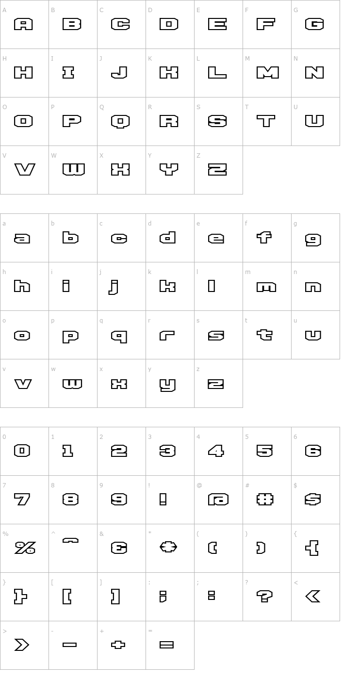 Character Map D3 Egoistism outline Font