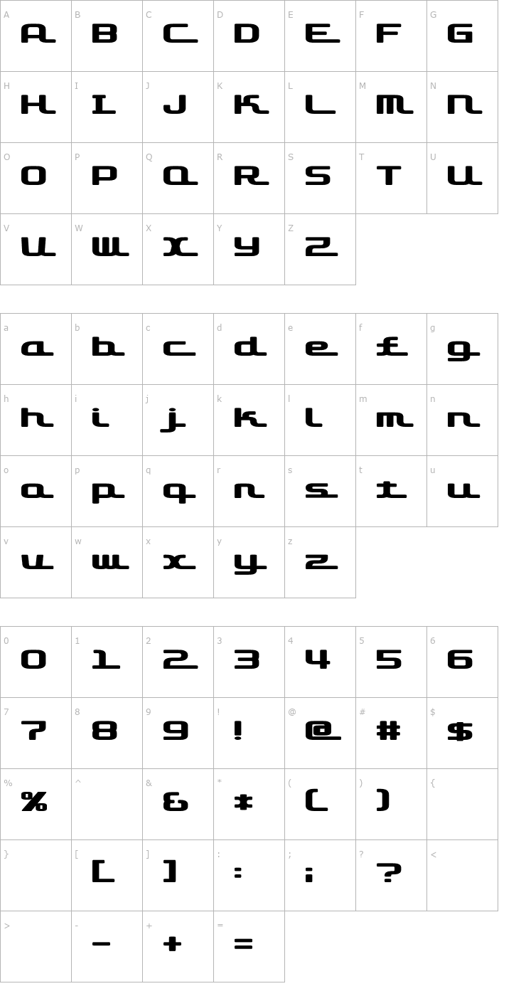 Character Map D3 Roadsterism Wide Font