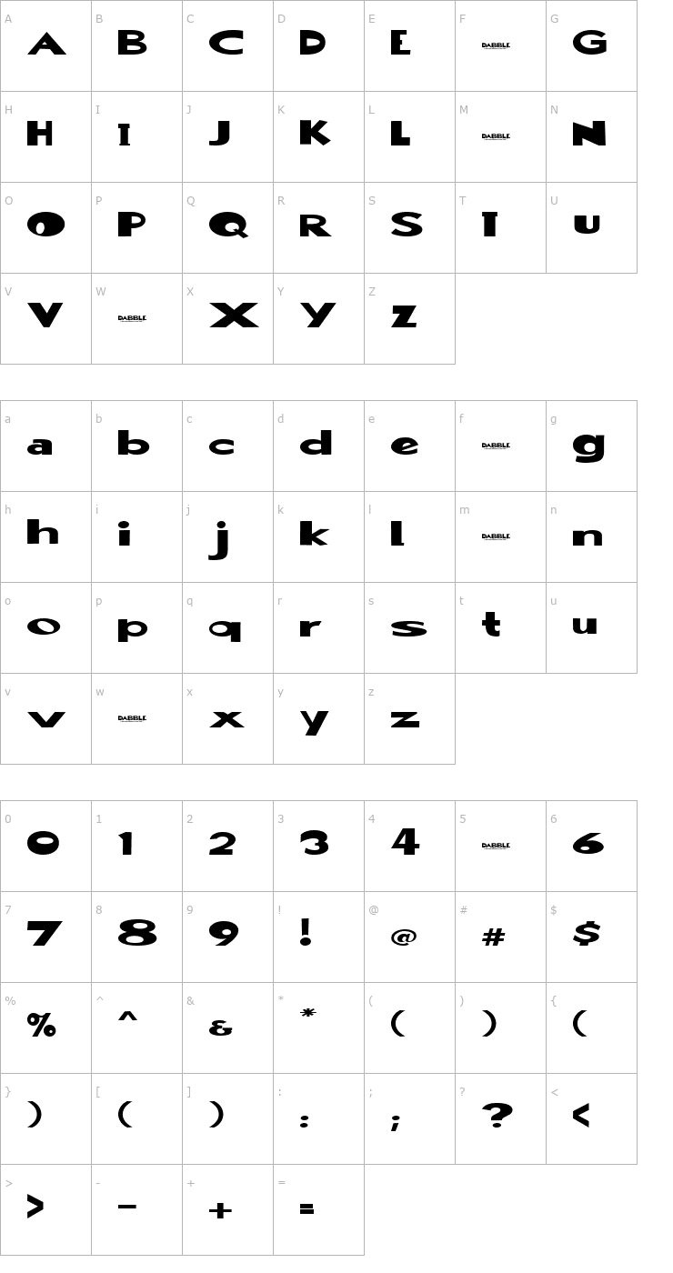 Character Map Dabble(eval) Font