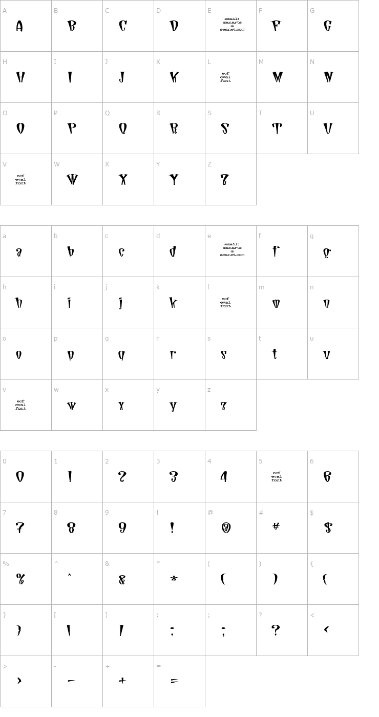 Character Map daddio (eval) Font